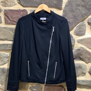 NEW CALVIN KLEIN FABRIC CROSS ZIPPER BLACK MOTO JACKET - SIZE M